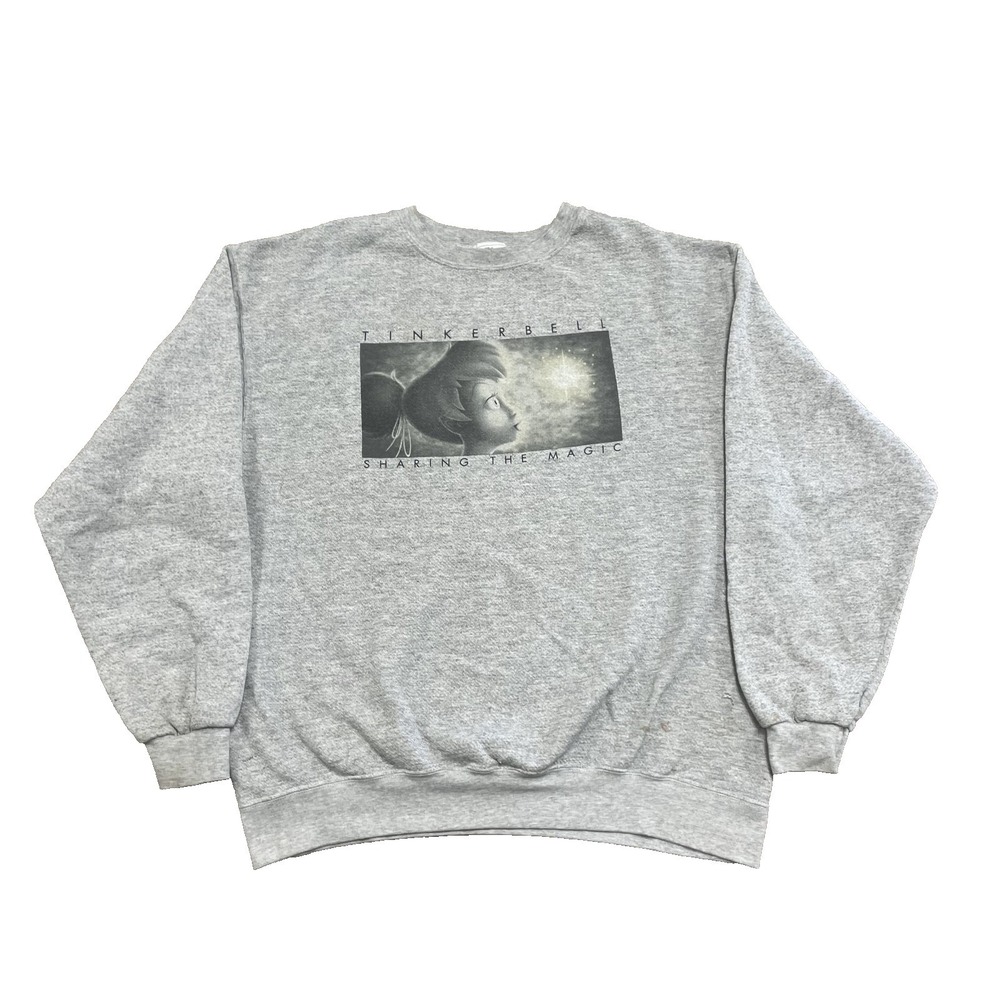 Vintage‎ Tinkerbell Graphic Sweatshirt Men XL Gray 1990s Disney Store